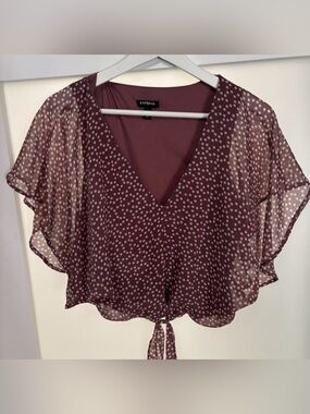 Express Polka Dot Tie Front Blouse Sheer Sleeve Top Size M